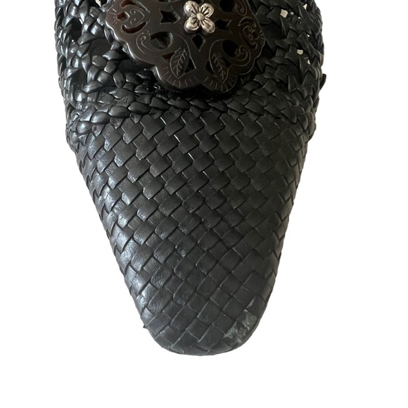 Brighton Tana Black Woven Leather Pointed Toe Kitten Heel Size 6.5 Witchycore - Picture 4 of 15